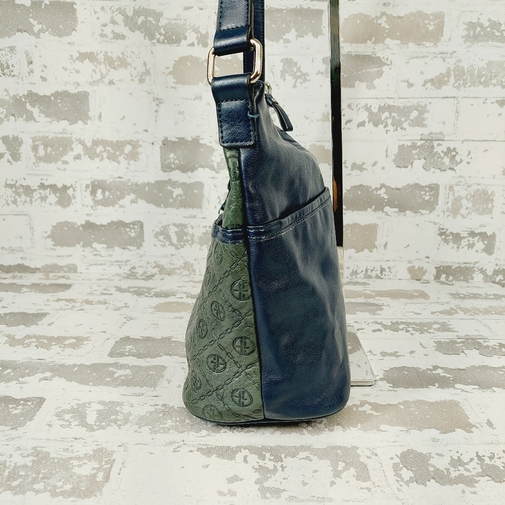 Giani Bernini Green Purse Blue 2Tone Classic Pattern Genuine Leather 0987 - Picture 7 of 14